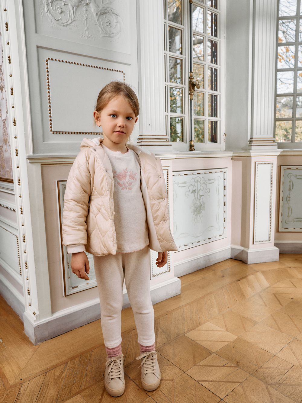 Elegant beige hooded coat