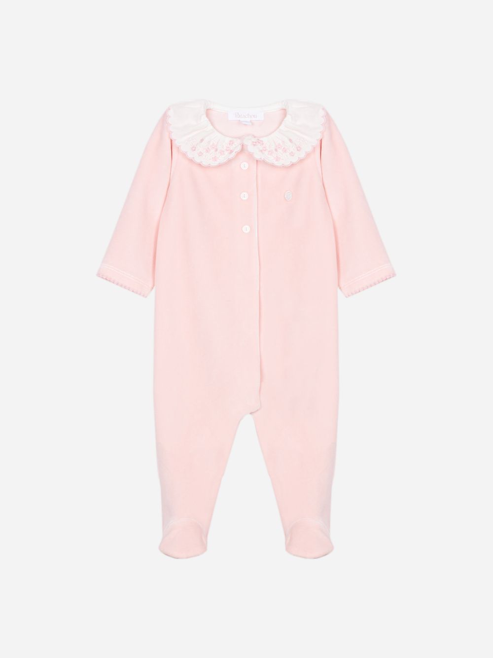 Elegant pink babygrow with embroidered collar
