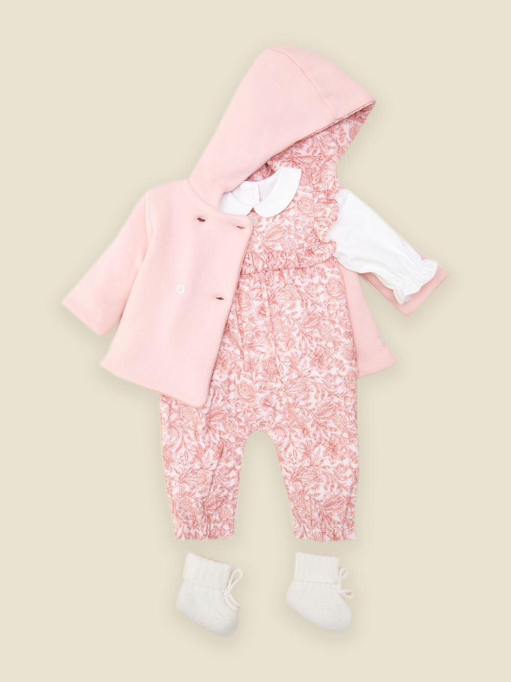 Pale pink coat with a hood lined with Liberty fabric