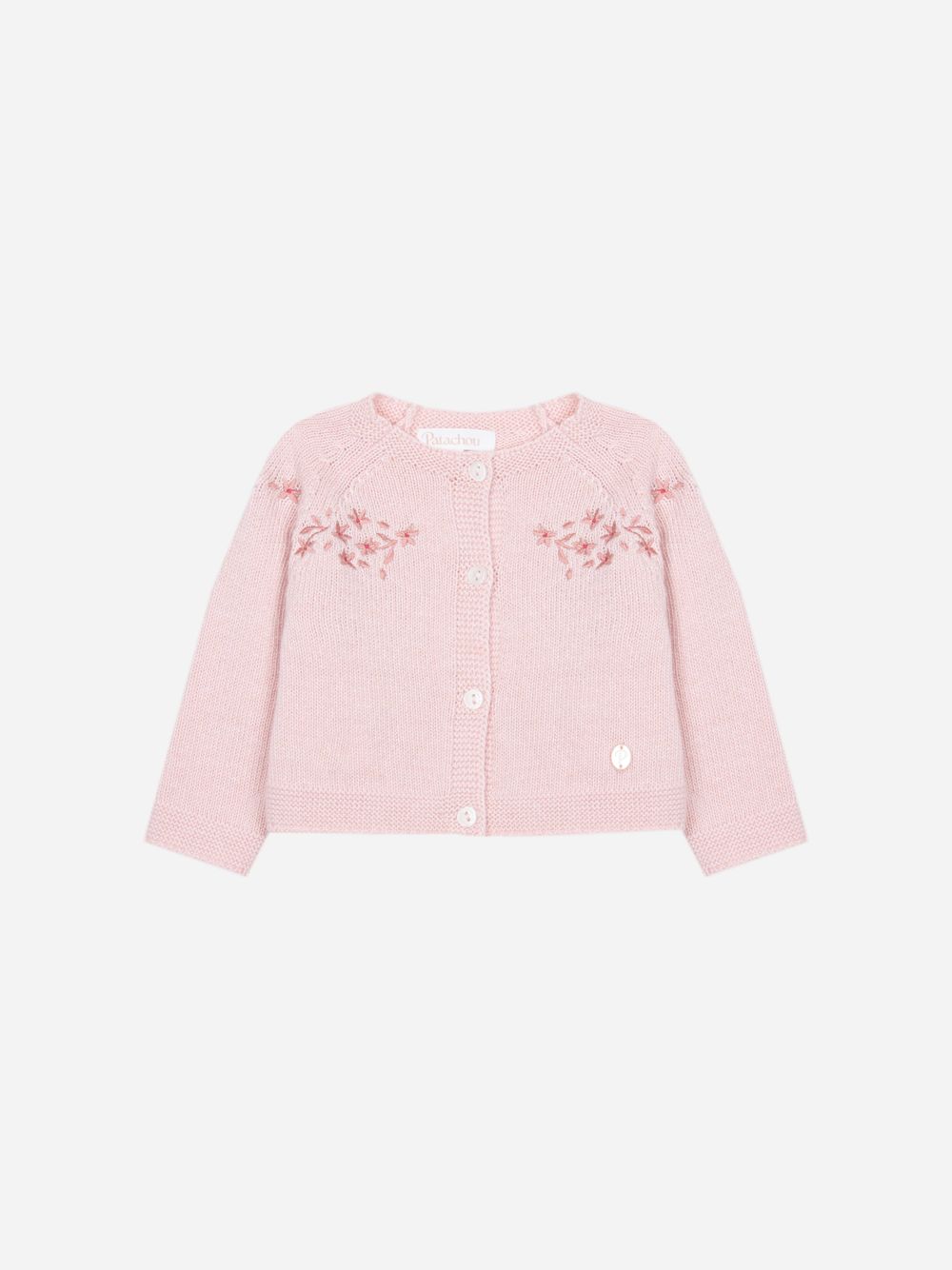 Pale pink knit cardigan with elegant embroidery
