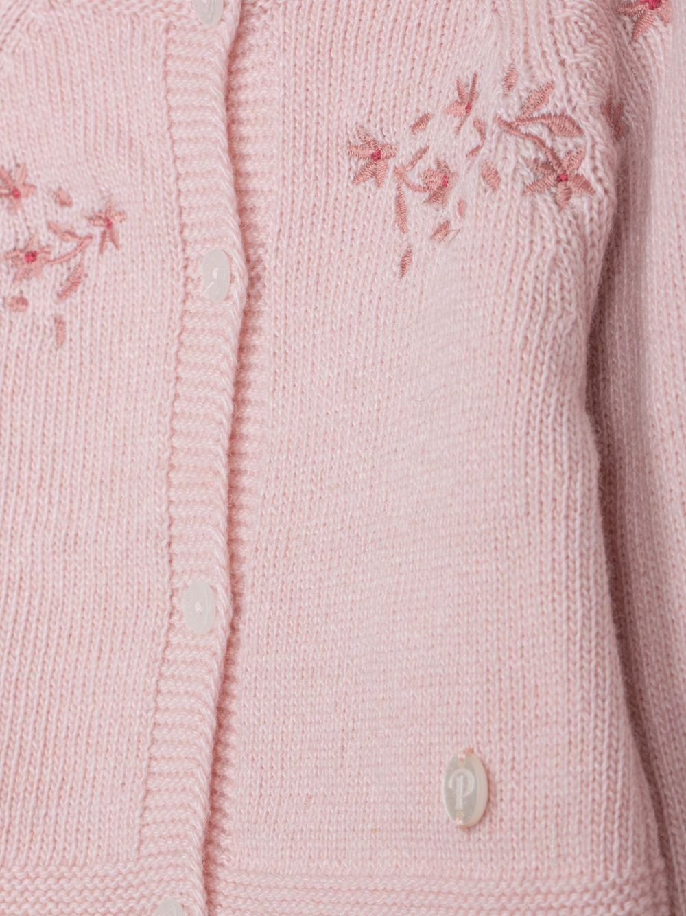 Pale pink knit cardigan with elegant embroidery