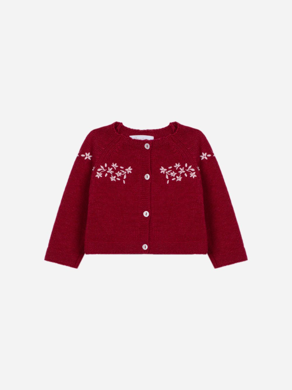 Burgundy knit cardigan with elegant embroidery