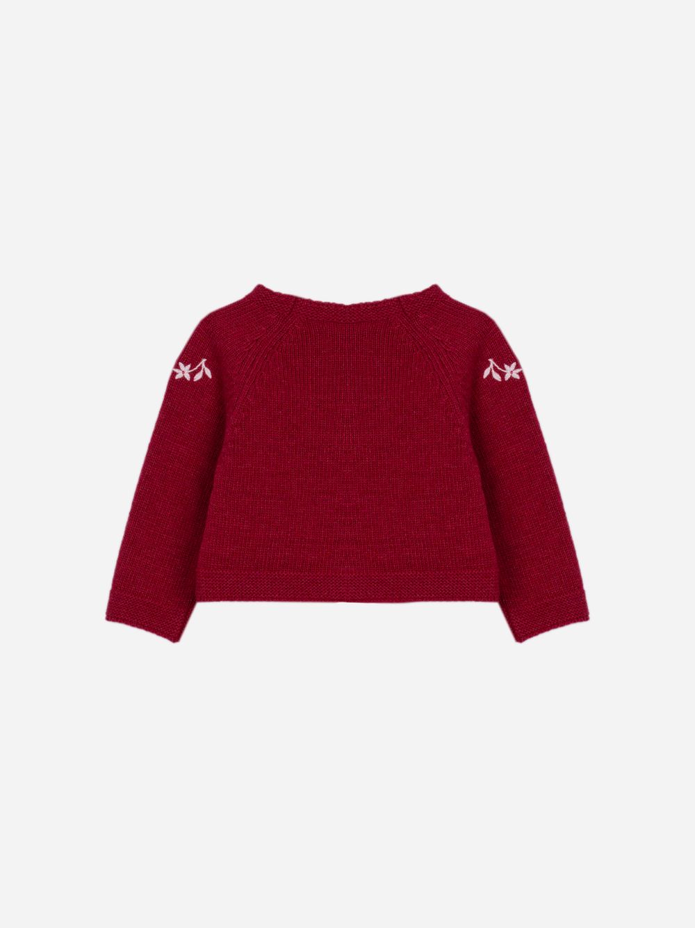 Burgundy knit cardigan with elegant embroidery