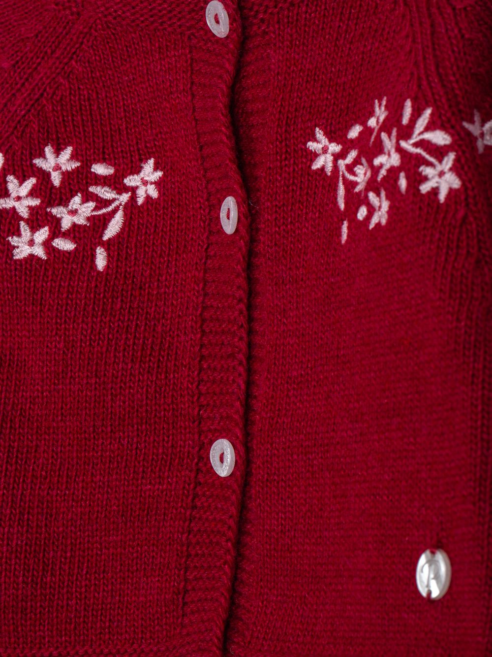 Burgundy knit cardigan with elegant embroidery