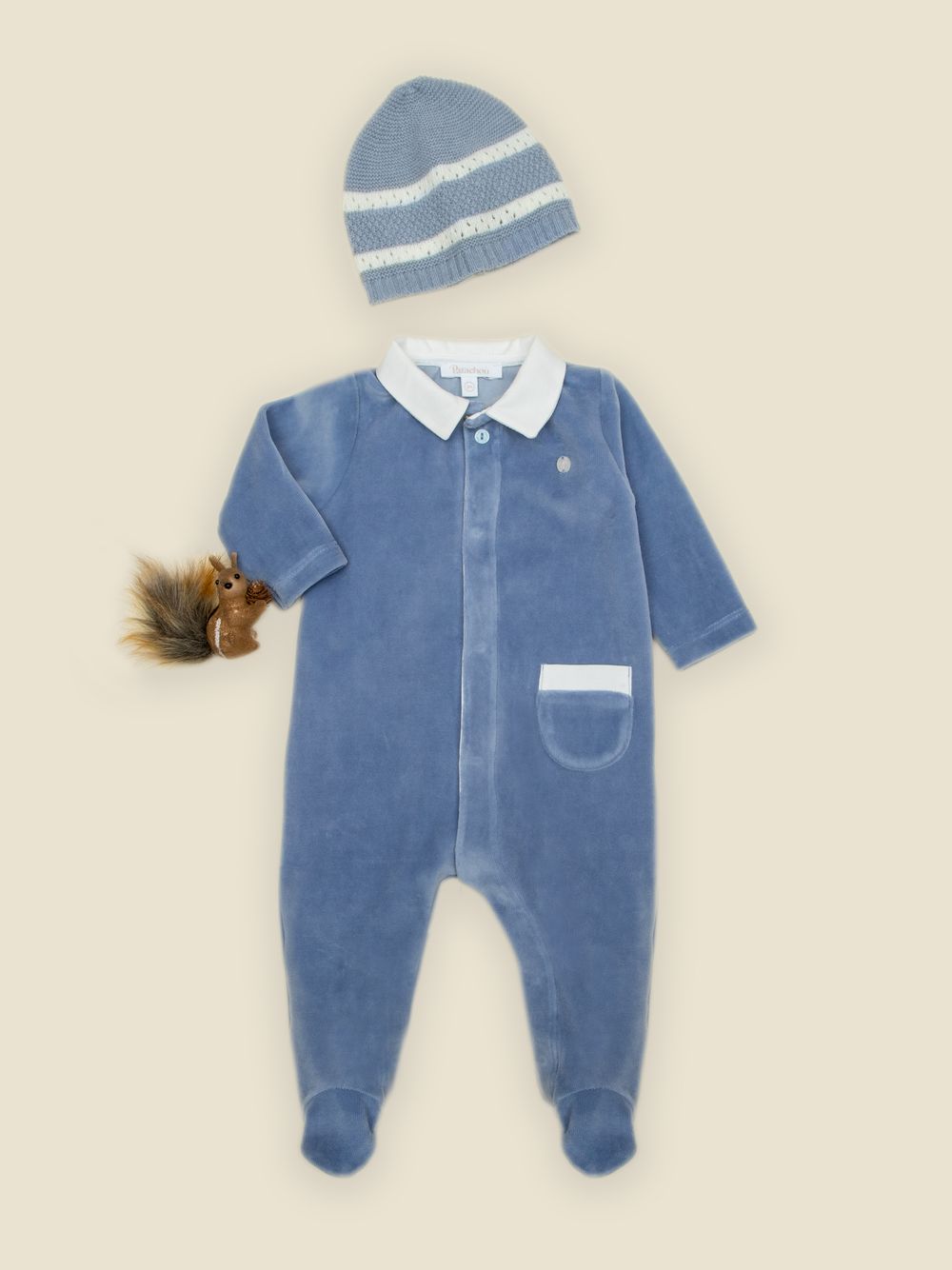Elegant indigo blue babygrow with collar