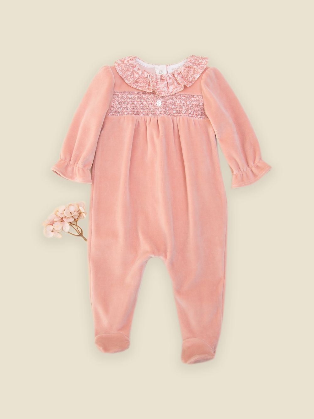 Pink babygrow with Liberty print details
