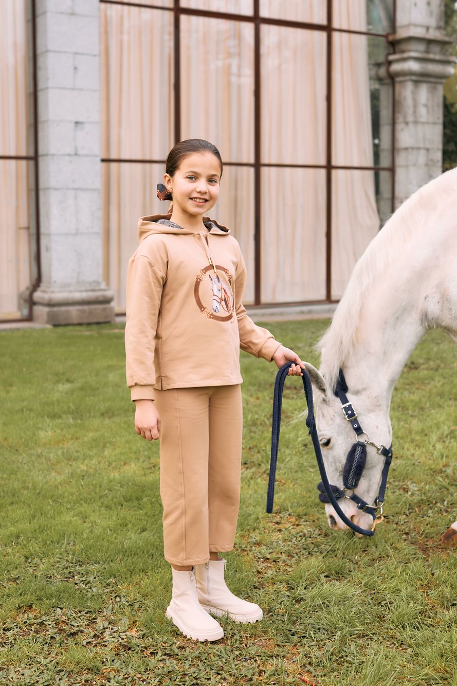 Camel hoodie with horse