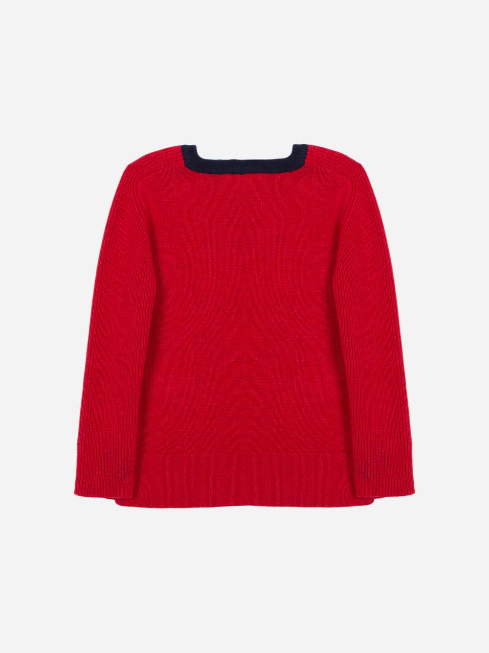 Red sweater with marine blue details