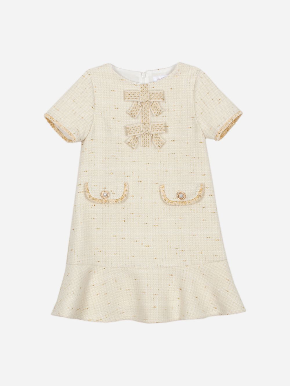 Ecru and gold tweed lurex dress