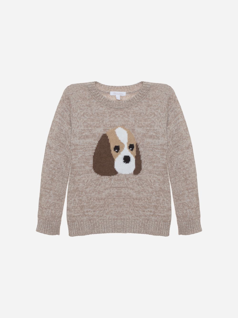 Beige melange sweater with dog design