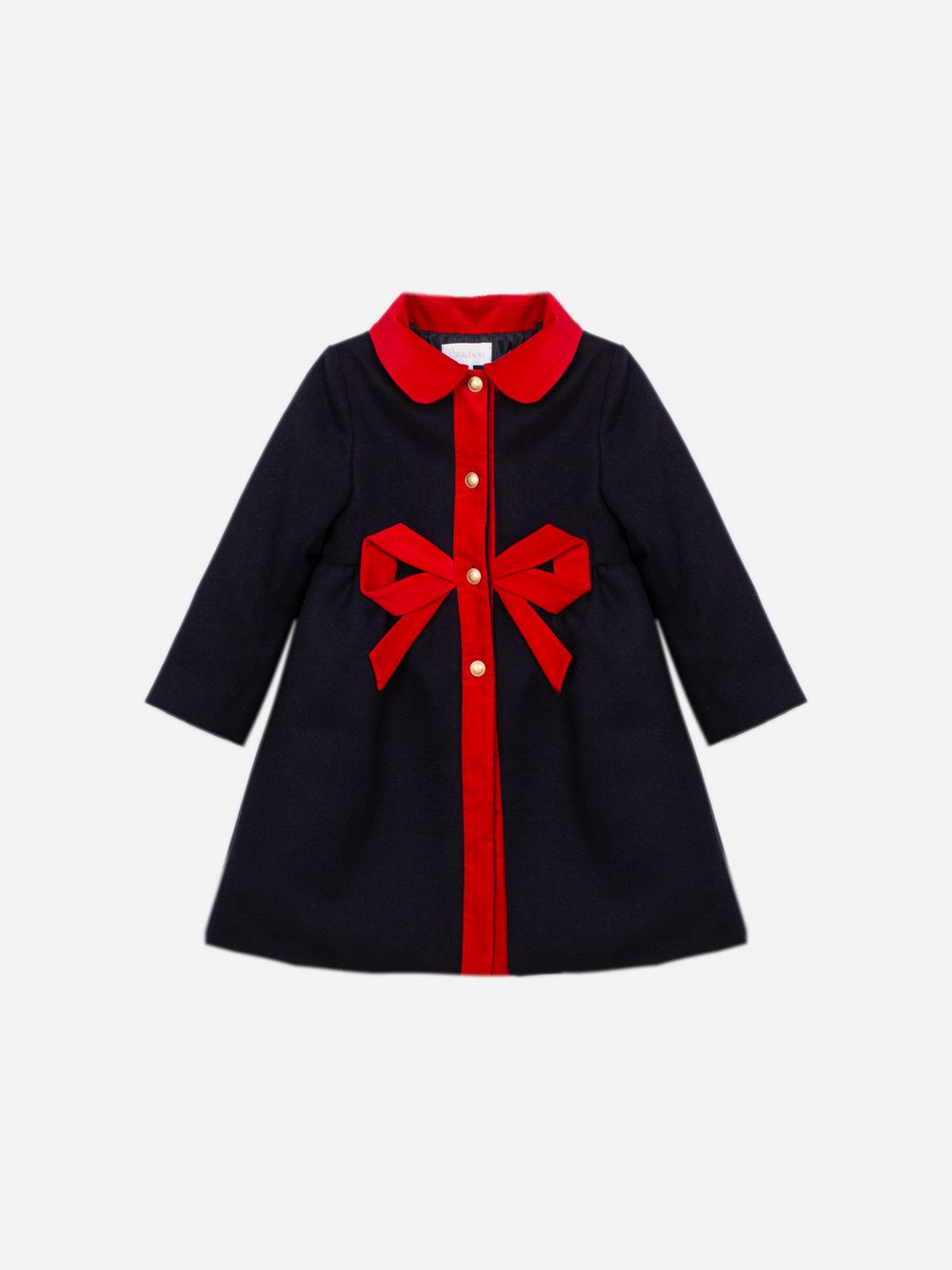 Elegant navy blue coat with red details