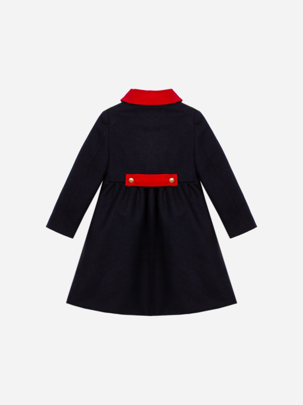 Elegant navy blue coat with red details