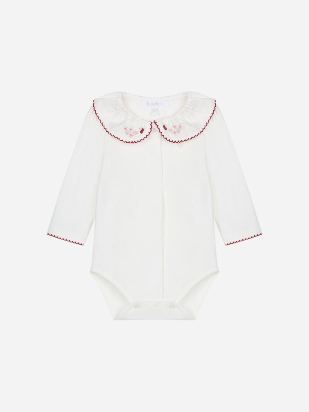 Elegant ecru bodysuit with embroidered collar