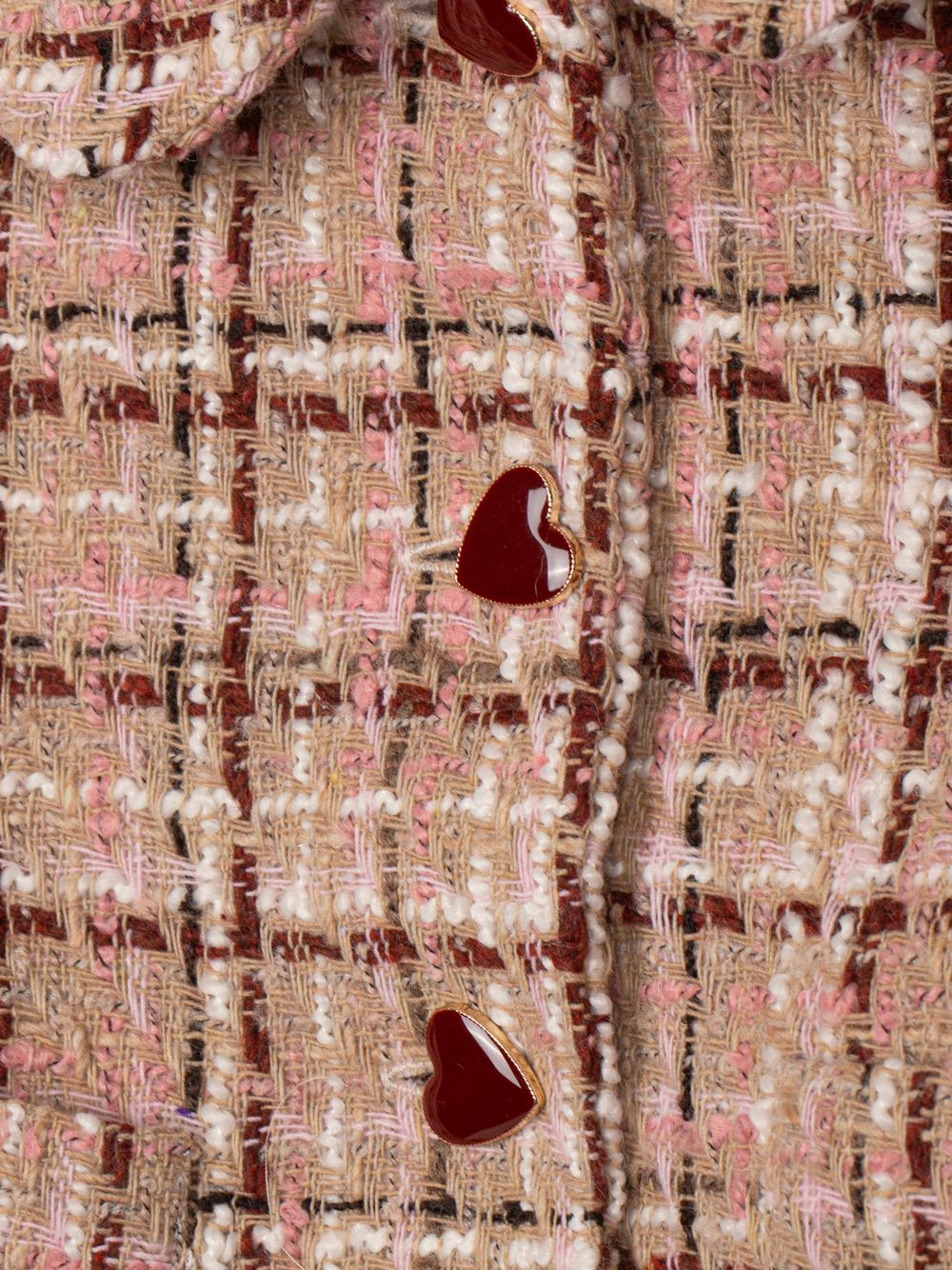 Elegant burgundy coat with heart-shaped buttons