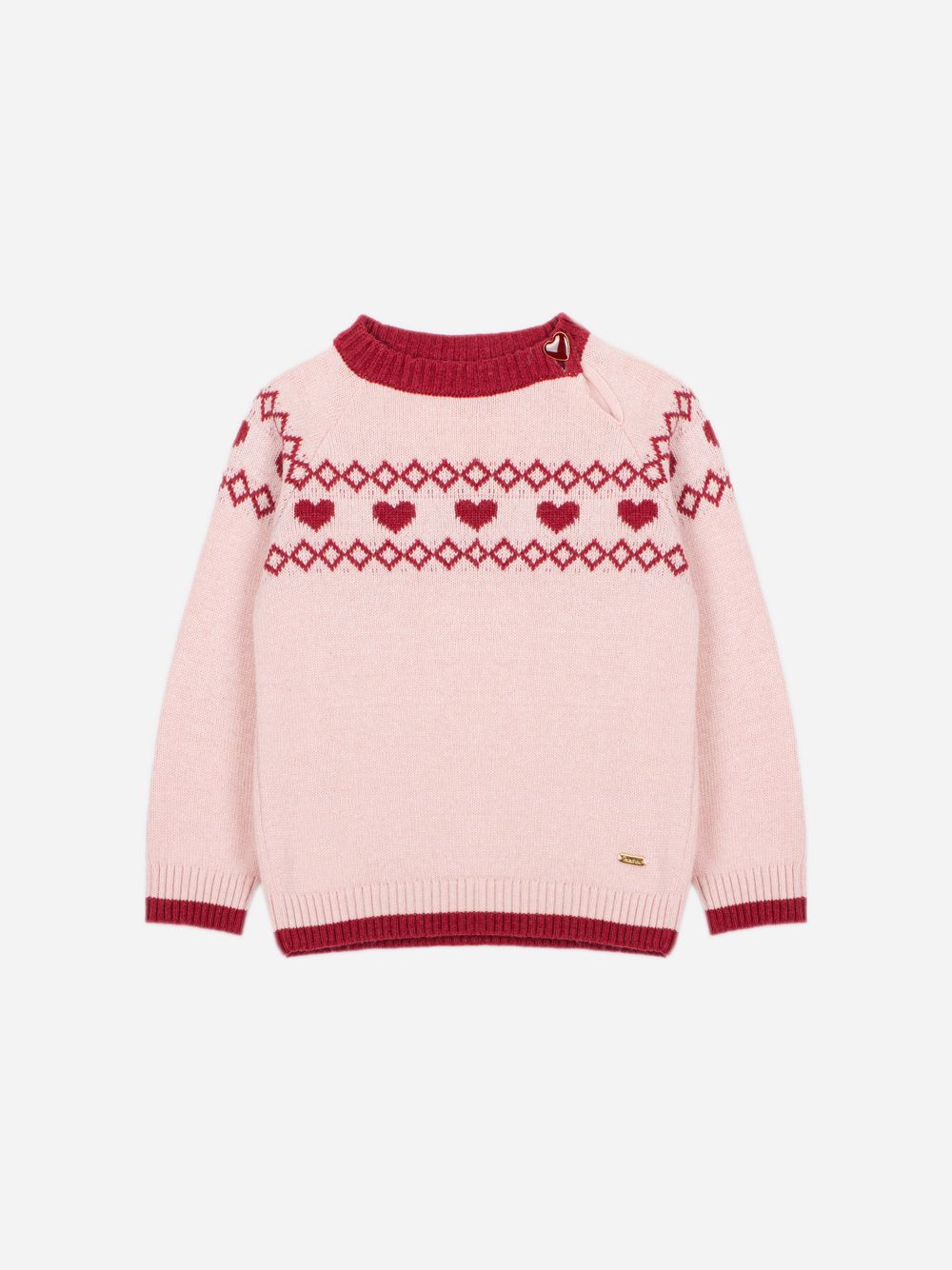 Pale pink sweater with elegant heart pattern