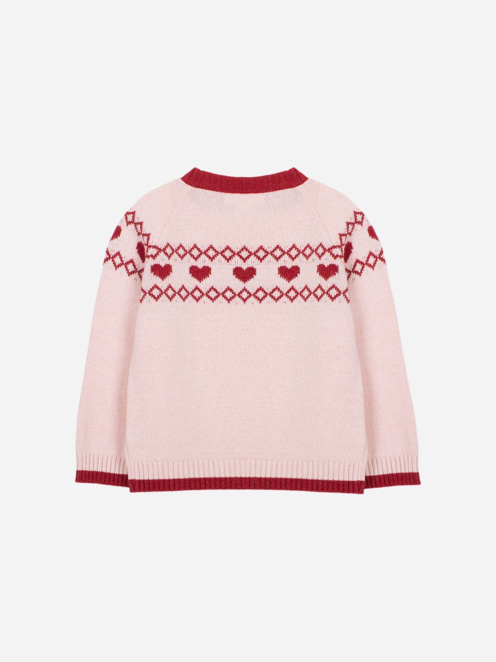 Pale pink sweater with elegant heart pattern