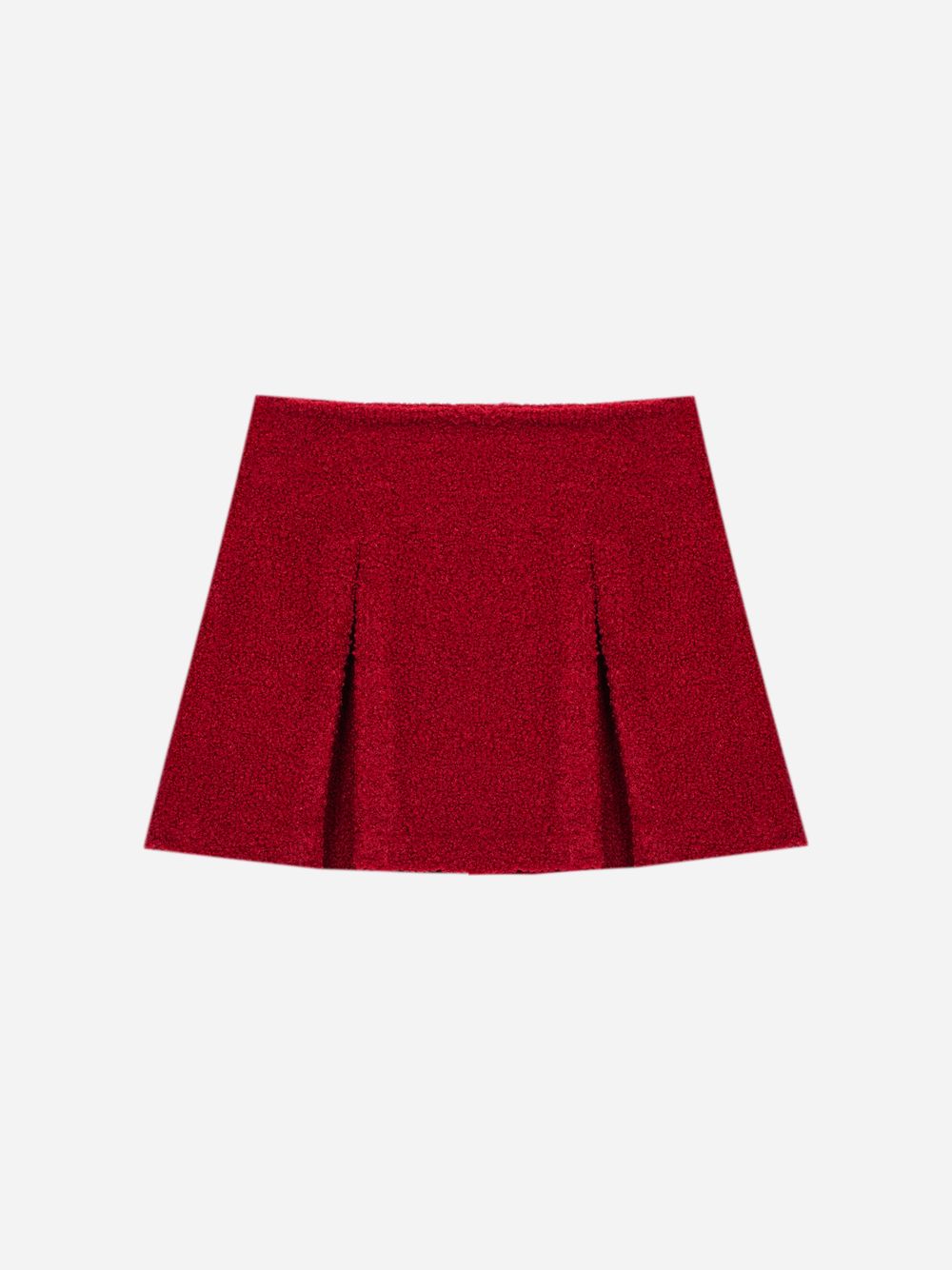 Burgundy bouclé skirt with tweed accents