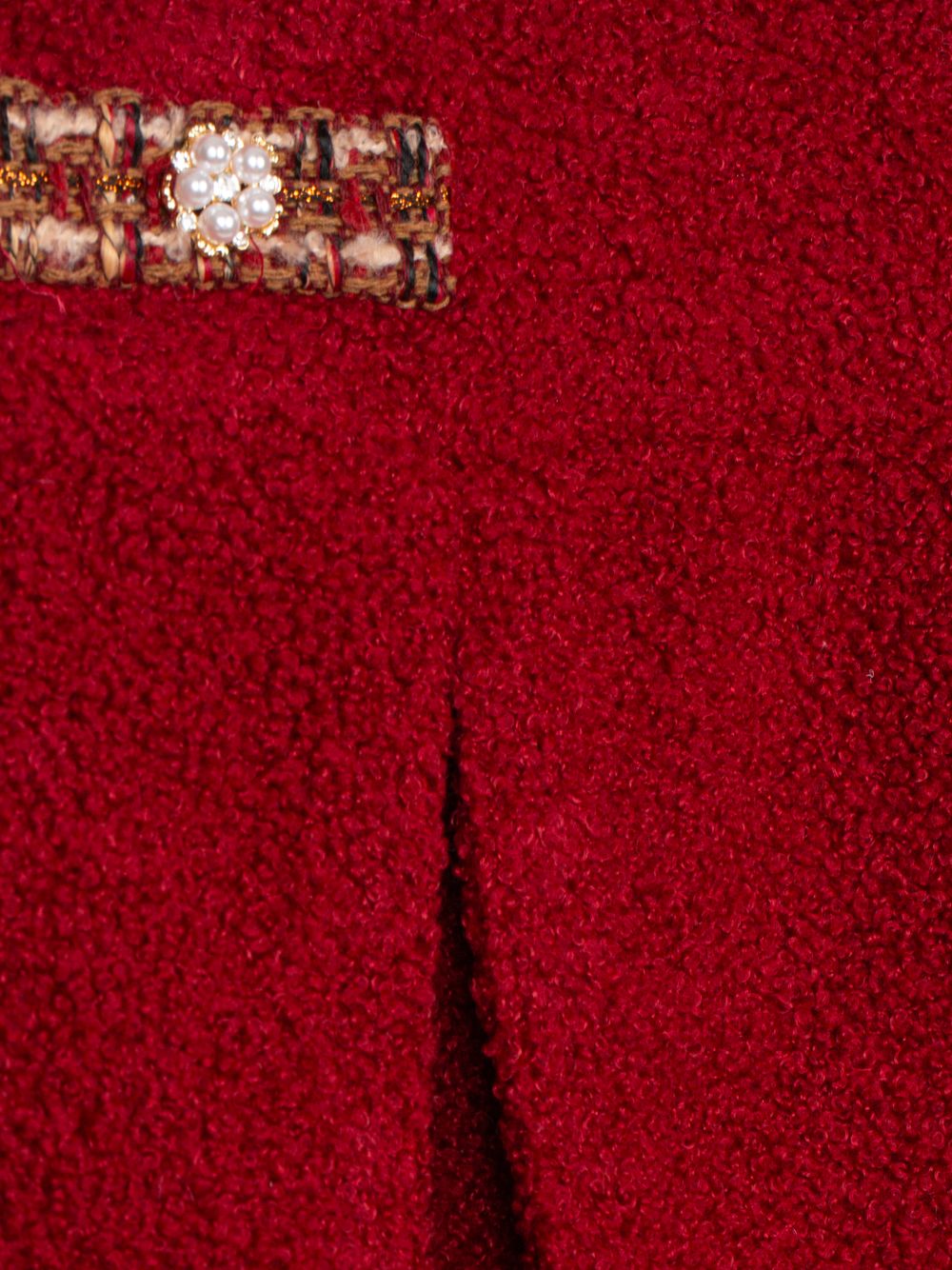 Burgundy bouclé skirt with tweed accents