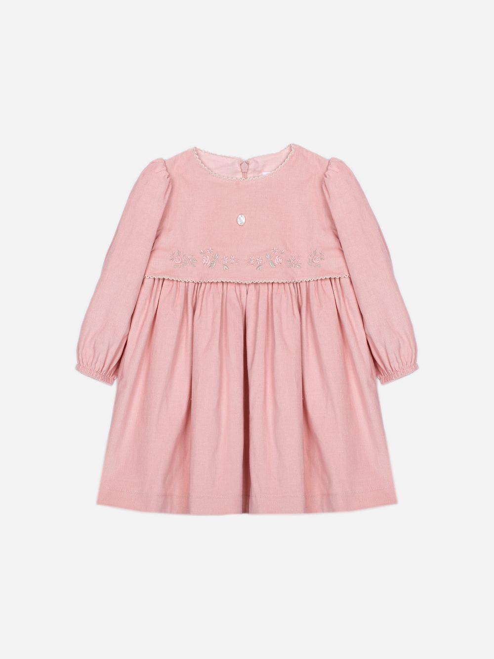 Elegant pale pink dress with floral embroidery