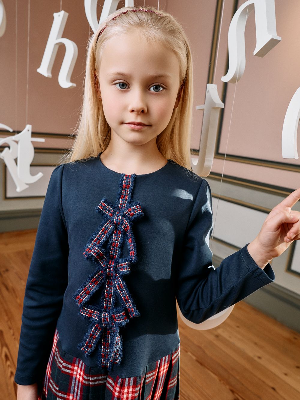 Navy Blue interlock and tartan dress