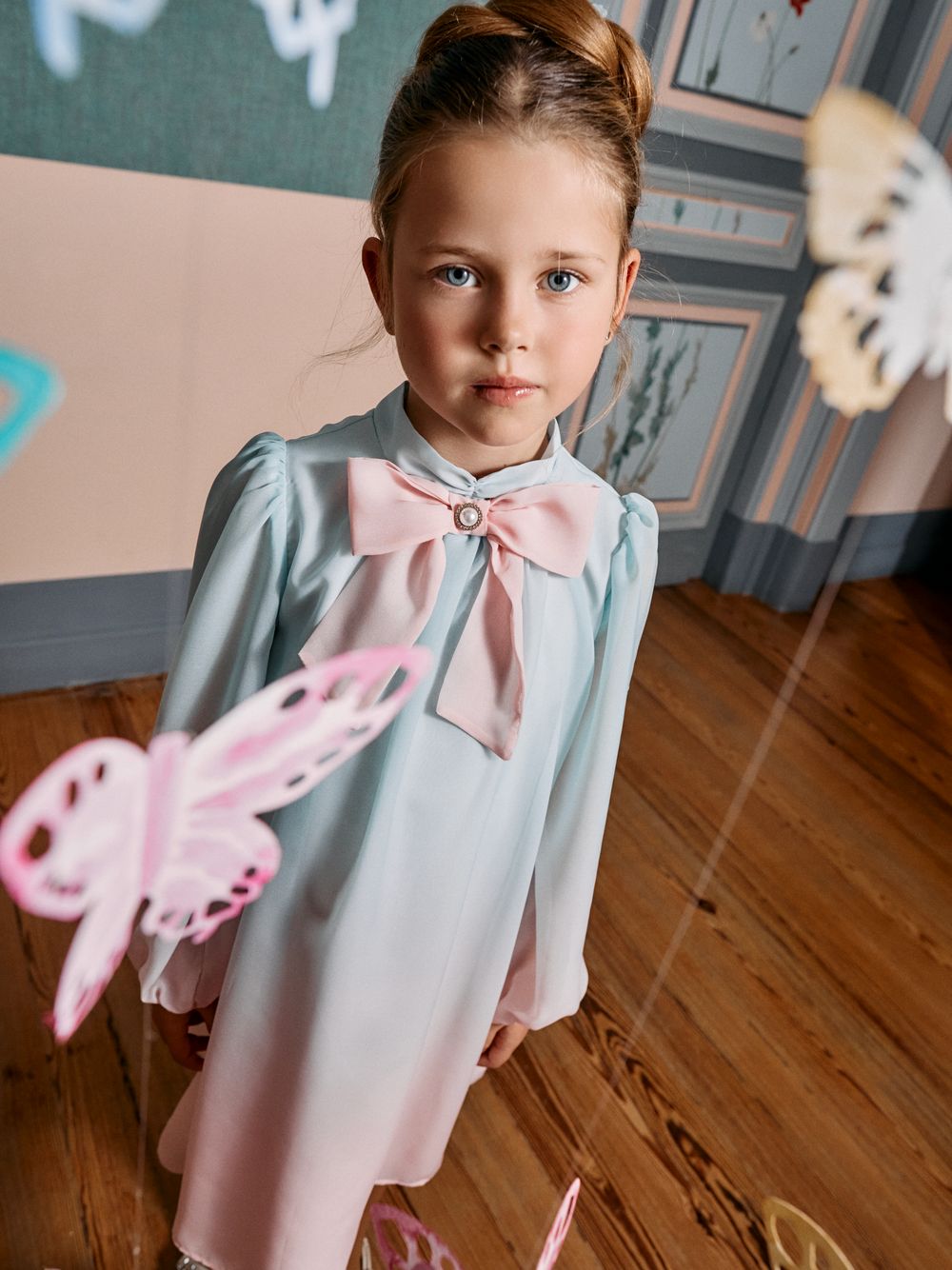 Light Blue printed chiffon dress