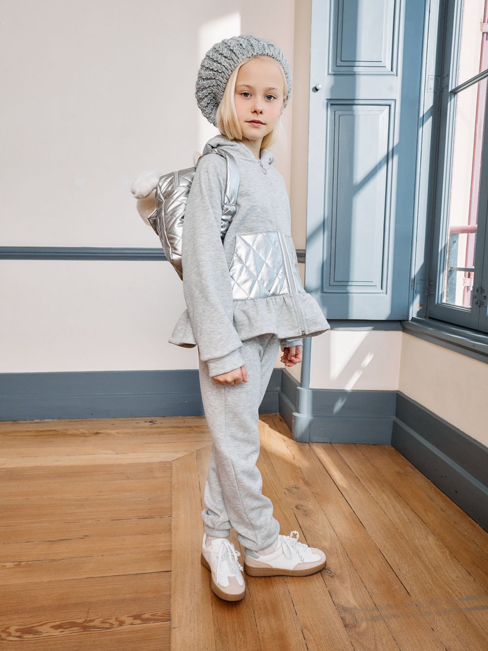 Grey tracksuit in cotton fleece 