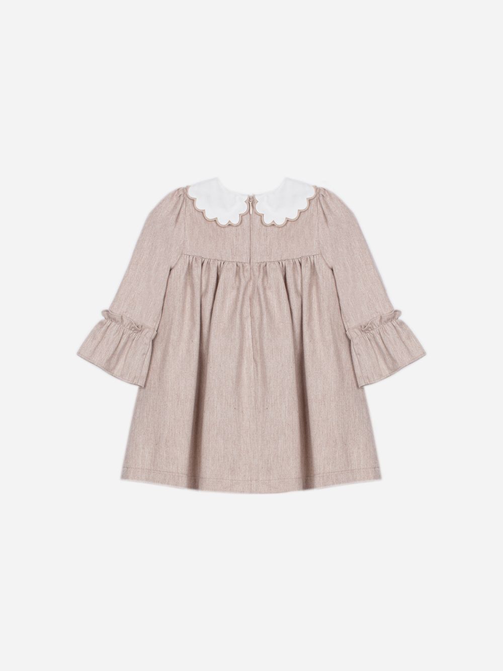 Elegant beige dress with embroidered collar