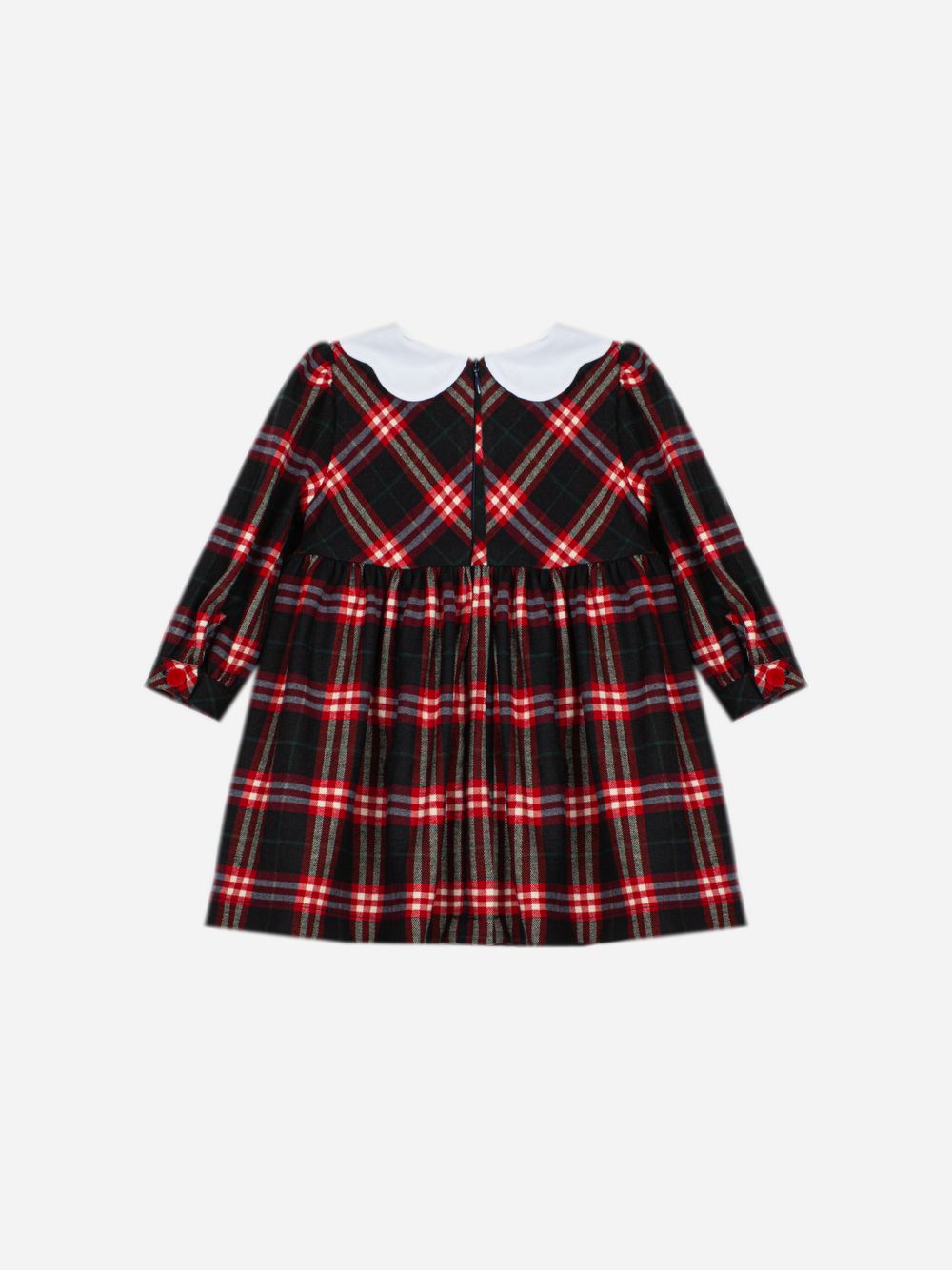Red dress with a tartan print and white collar