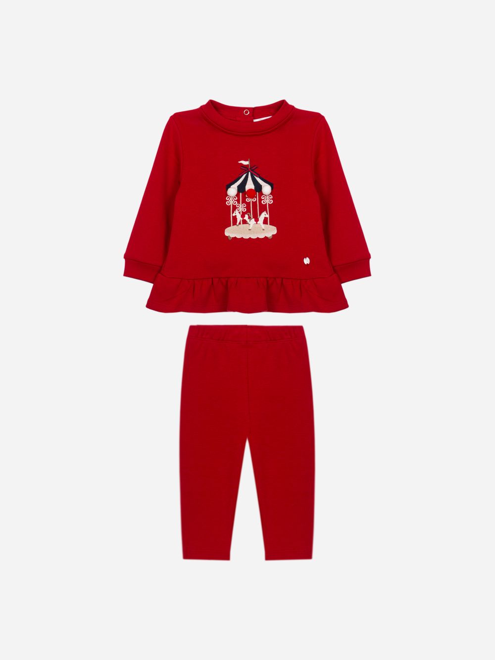 Red set with carousel embroidery on the front