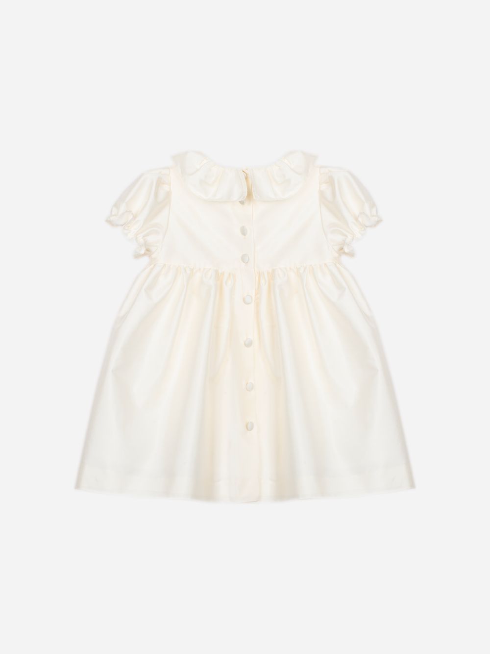 Beige dress with a ruffled collar and short sleeves