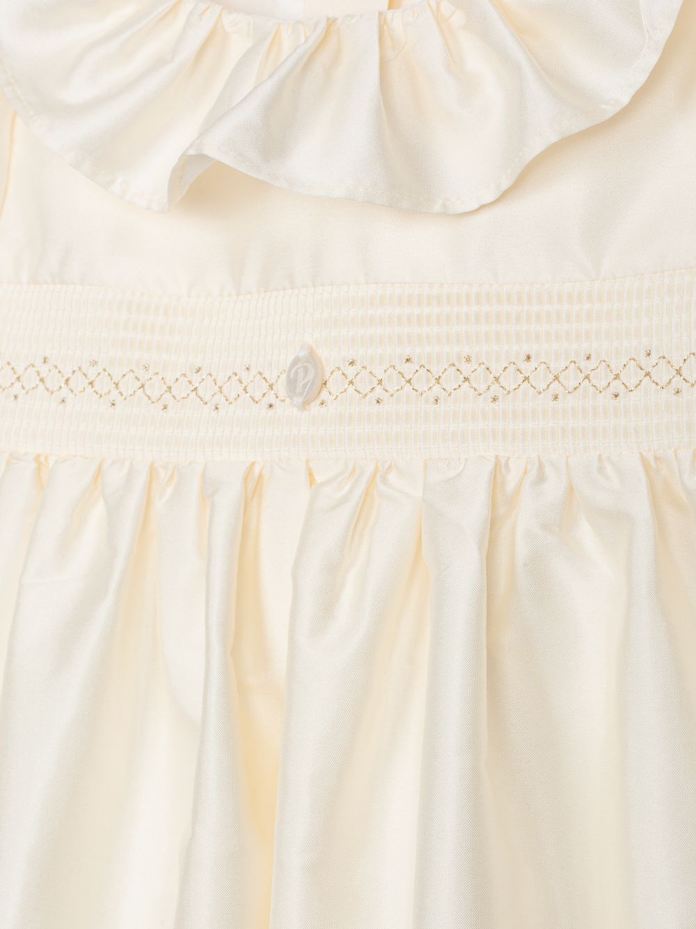 Beige dress with a ruffled collar and short sleeves