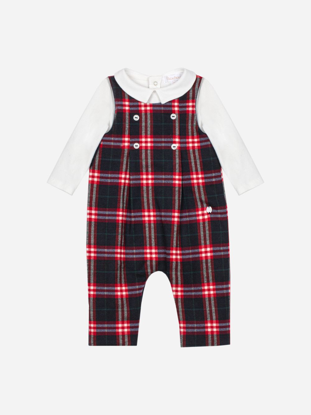 Red babygrow with tartan print