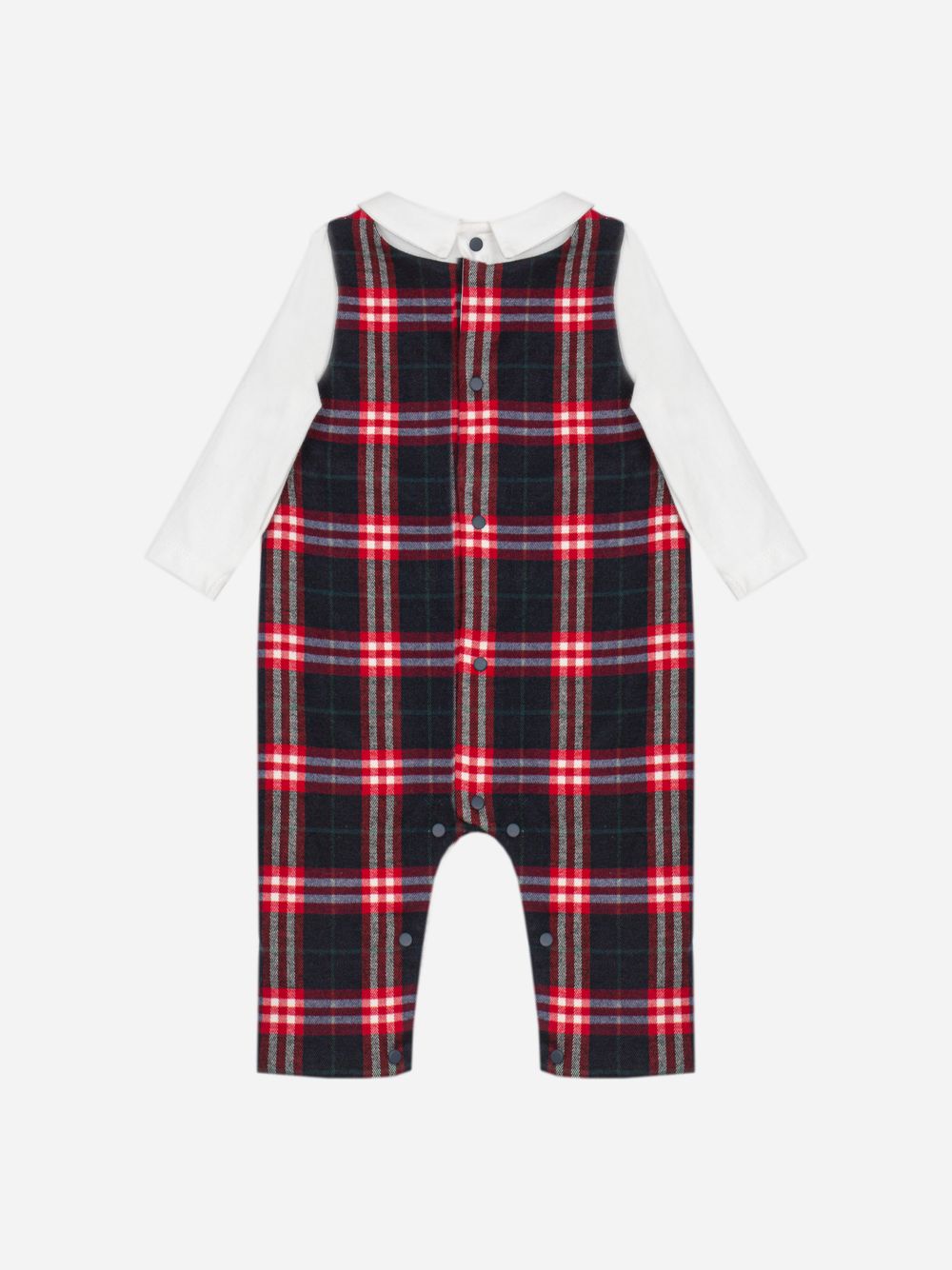 Red babygrow with tartan print