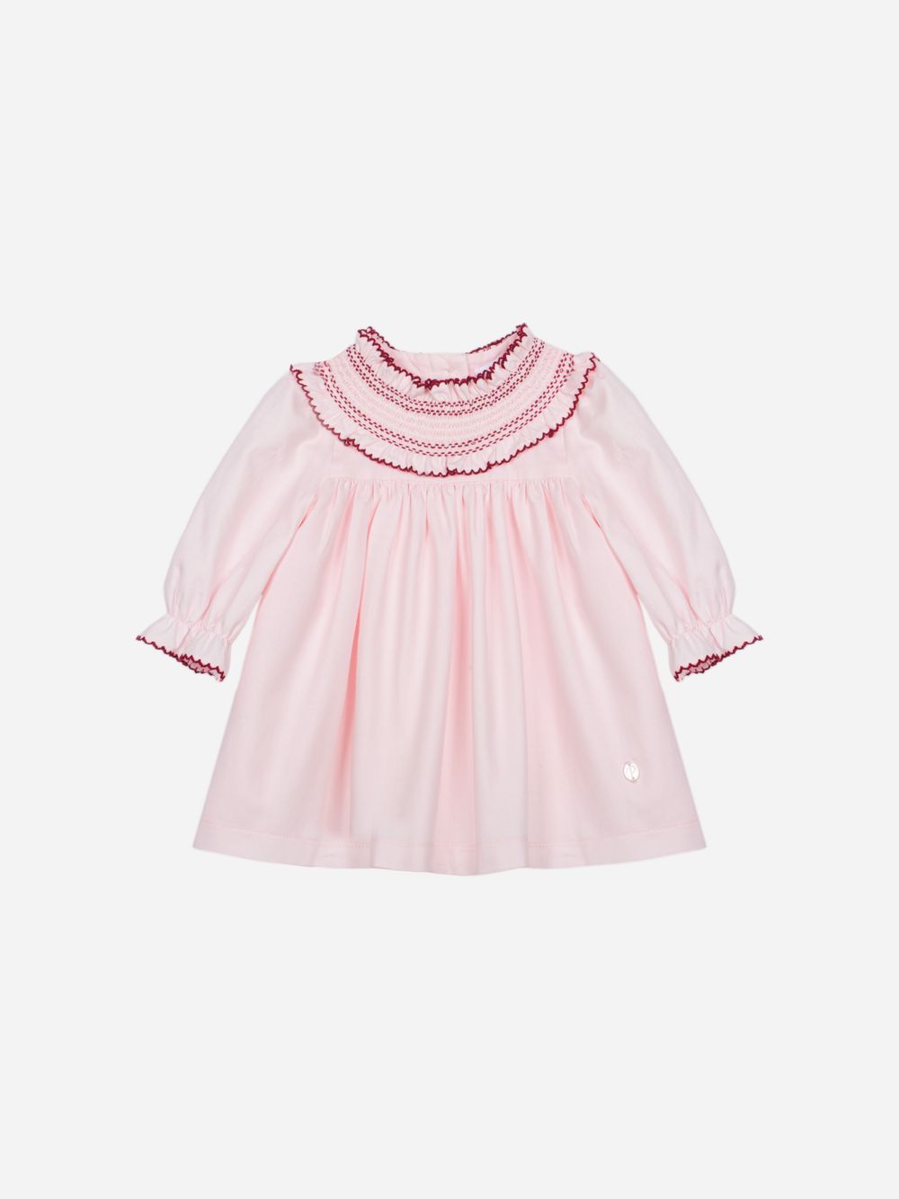 Elegant pink dress with ruffled collar