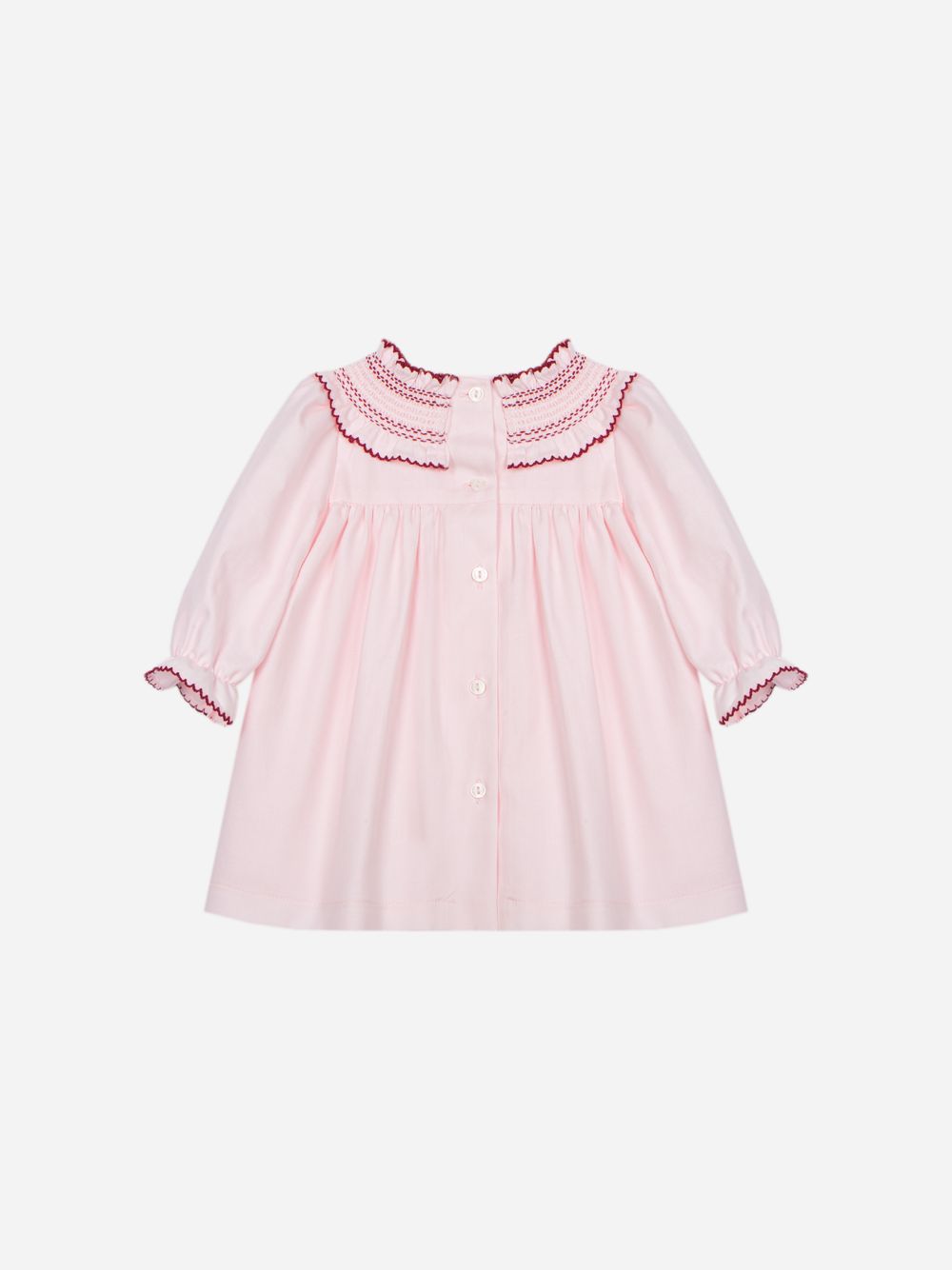 Elegant pink dress with ruffled collar