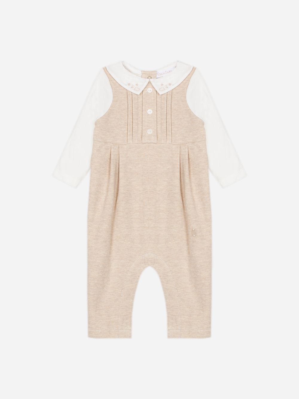 Elegant beige babygrow with embroidered collar