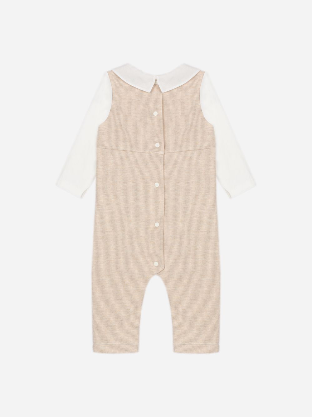 Elegant beige babygrow with embroidered collar