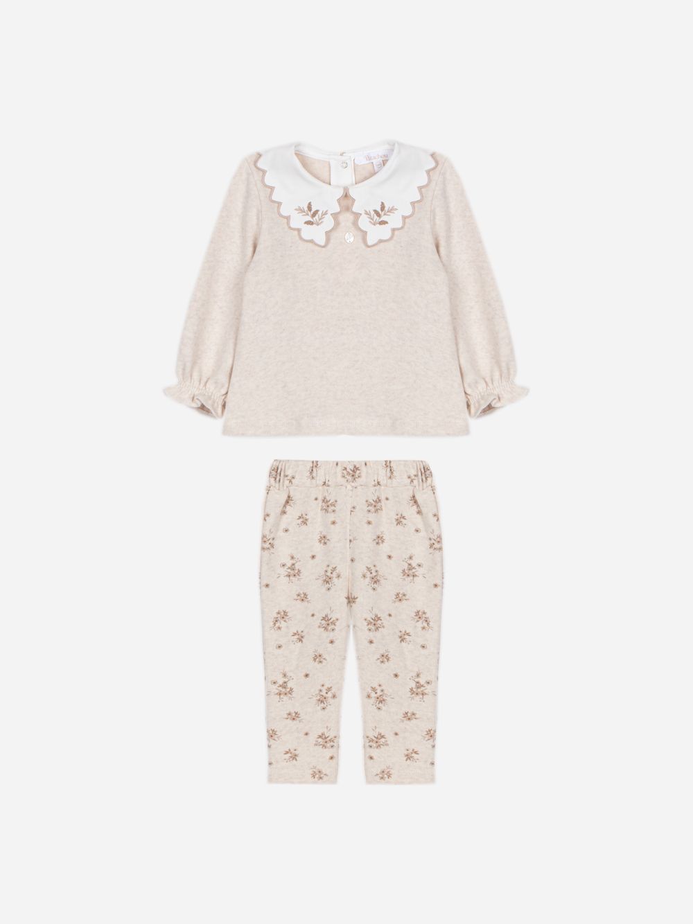 Elegant beige set with embroidered collar
