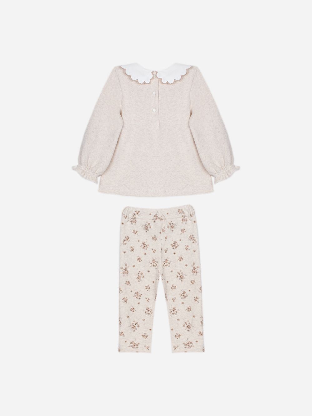 Elegant beige set with embroidered collar
