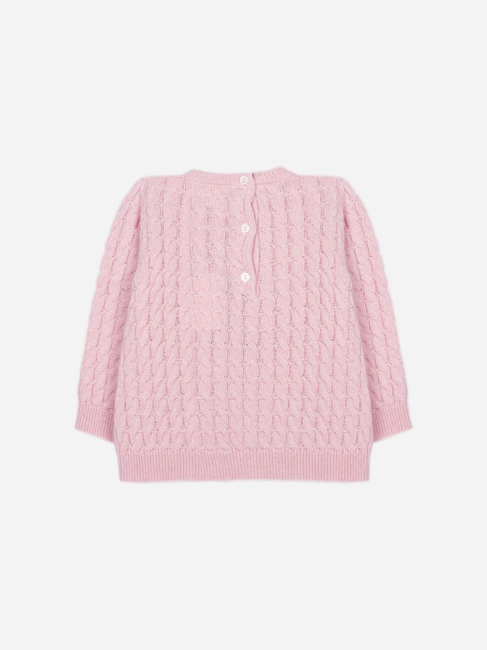 Pale pink knitted sweater with embroidered design