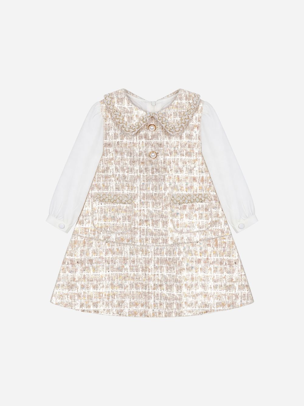 Elegant golden sparkle tweed dress