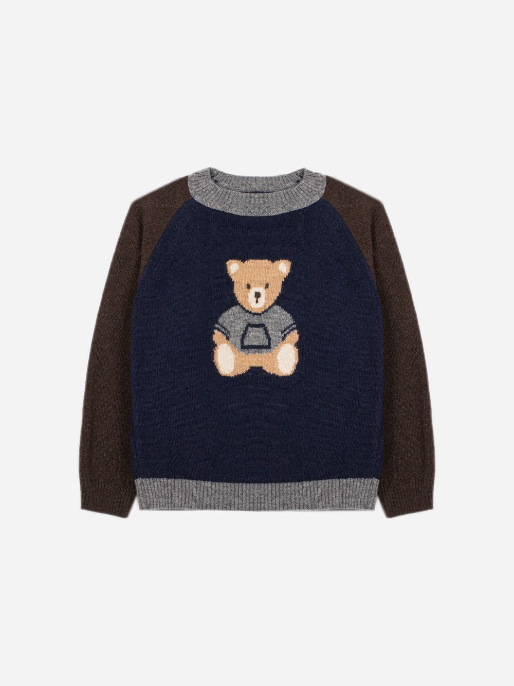 Navy Blue knitted sweater with a teddy bear design on the front