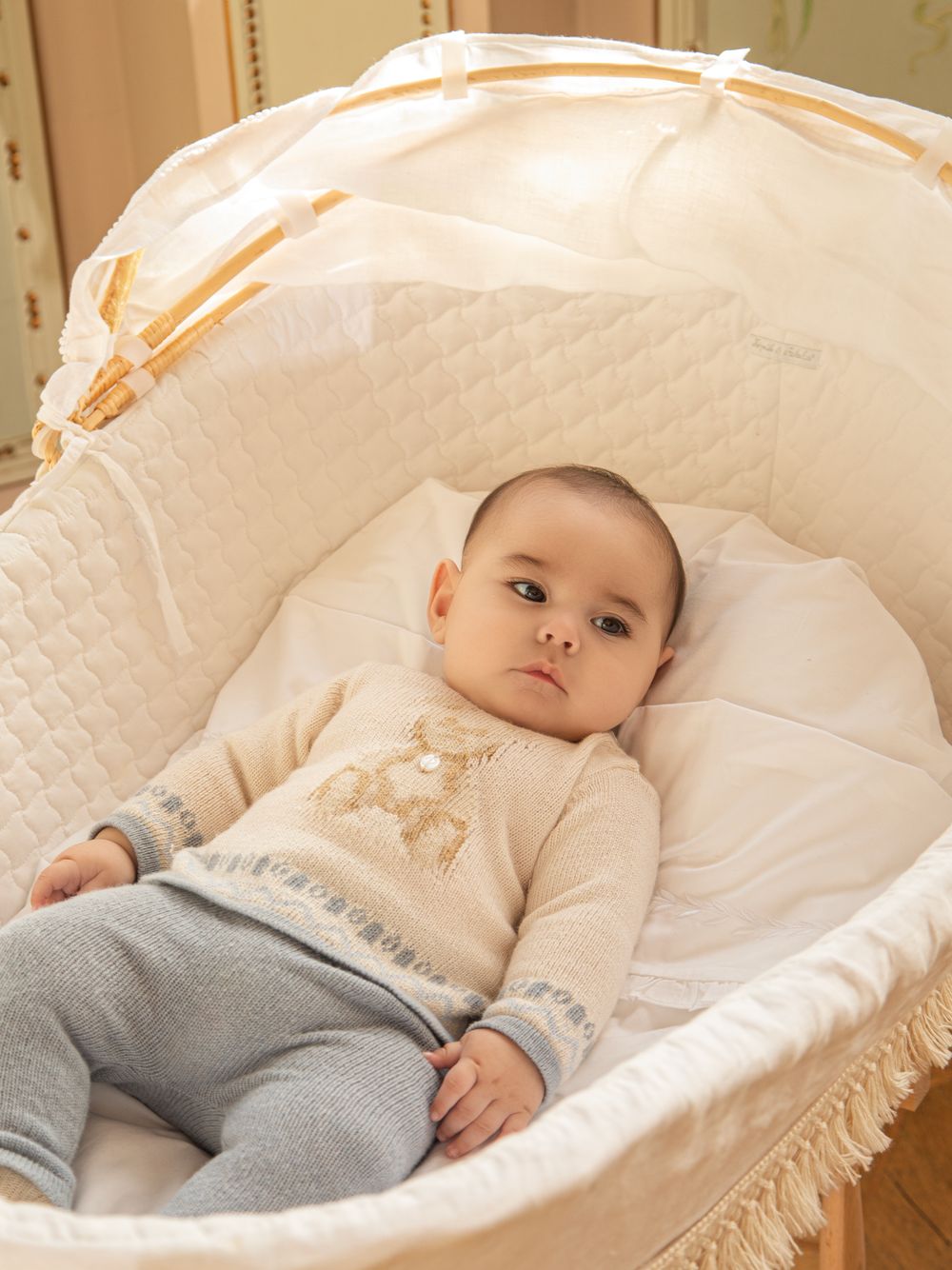Ecru knit set with teddy bear