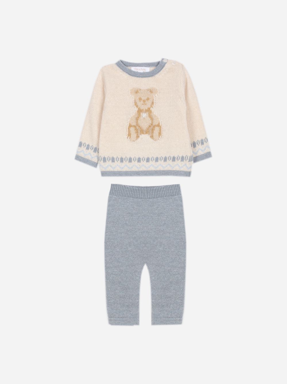 Ecru knit set with teddy bear
