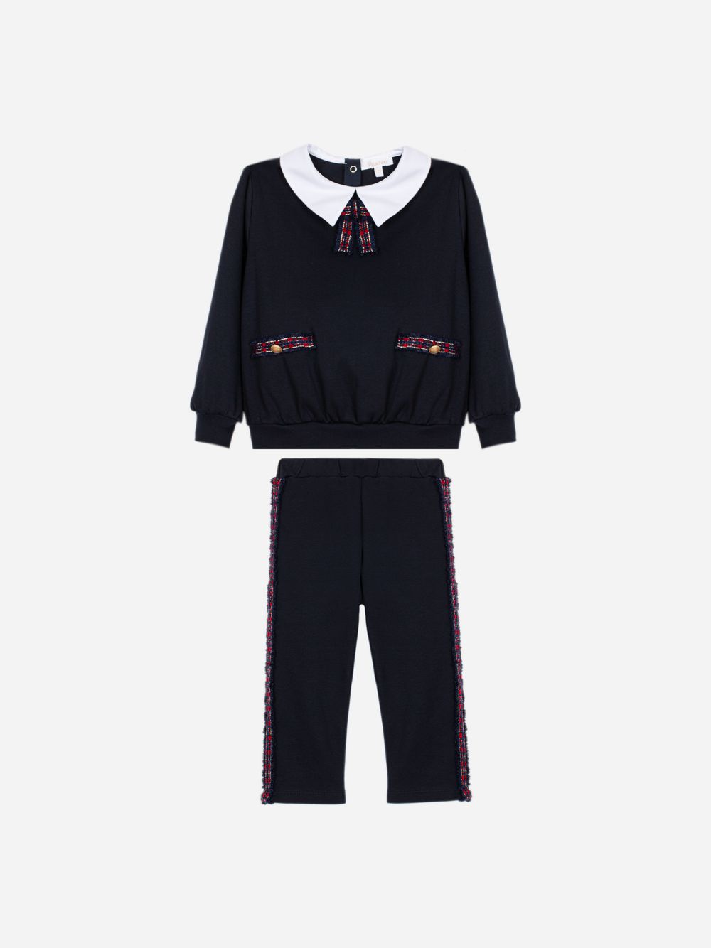 Elegant navy blue set with white collar