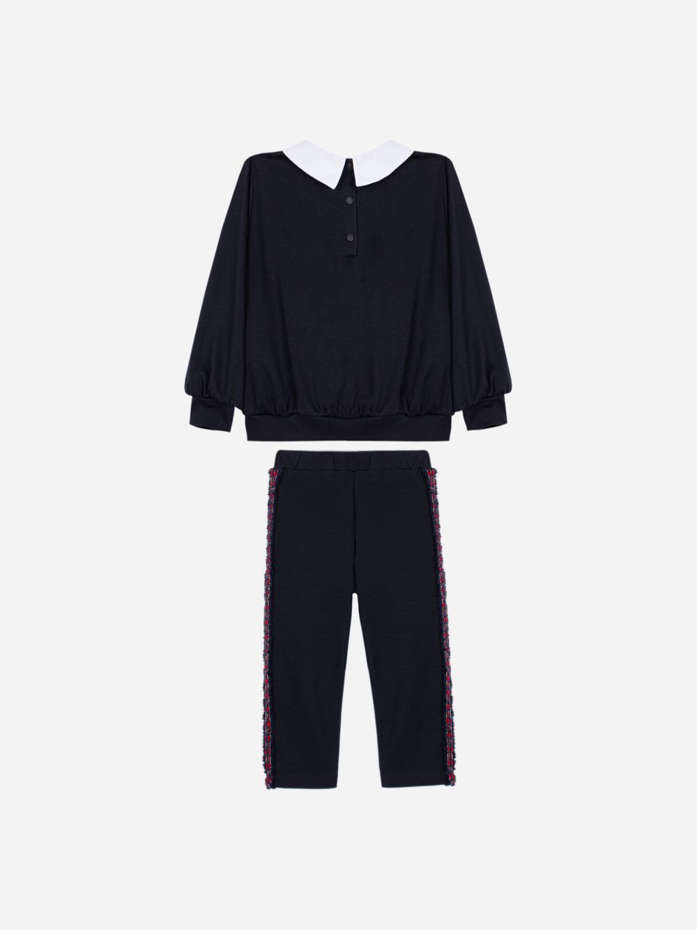 Elegant navy blue set with white collar