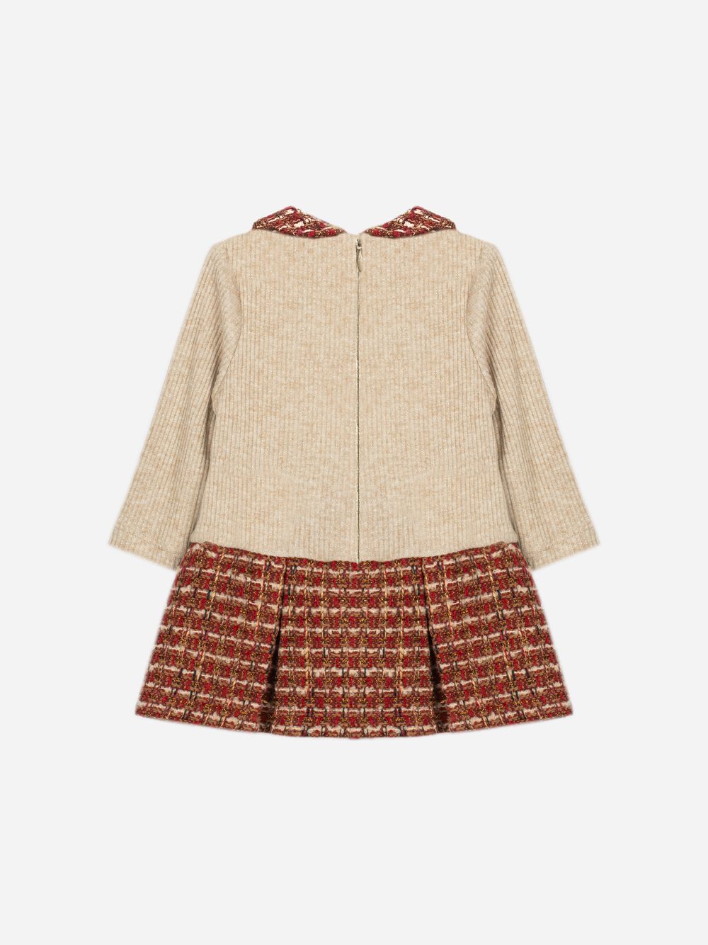 Burgundy dress with tweed details
