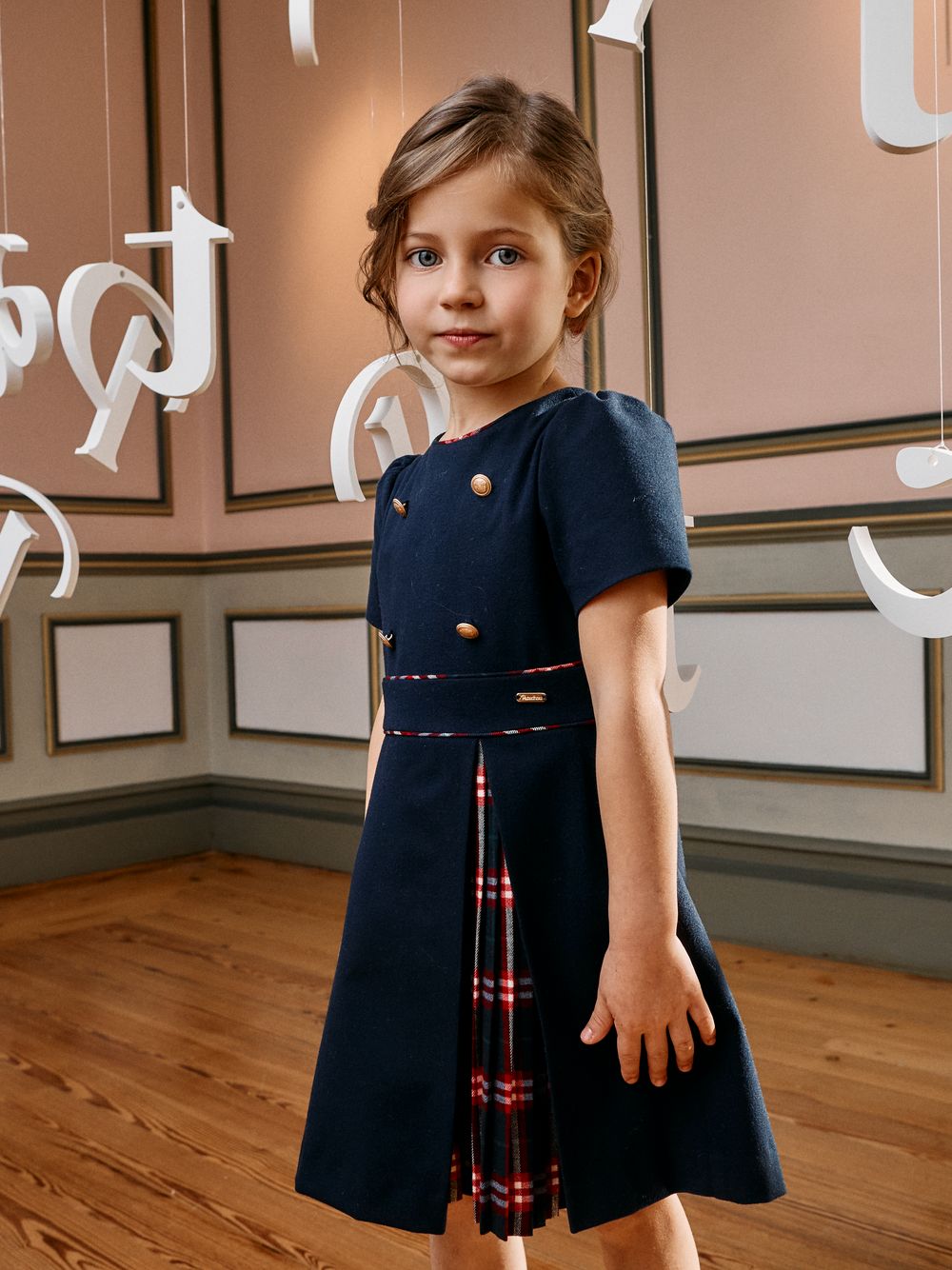 Navy Blue dress with tartan details