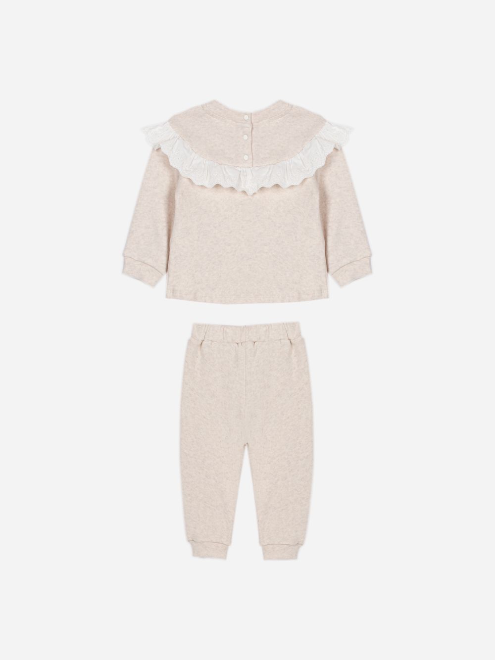 Elegant beige set with ruffle detail
