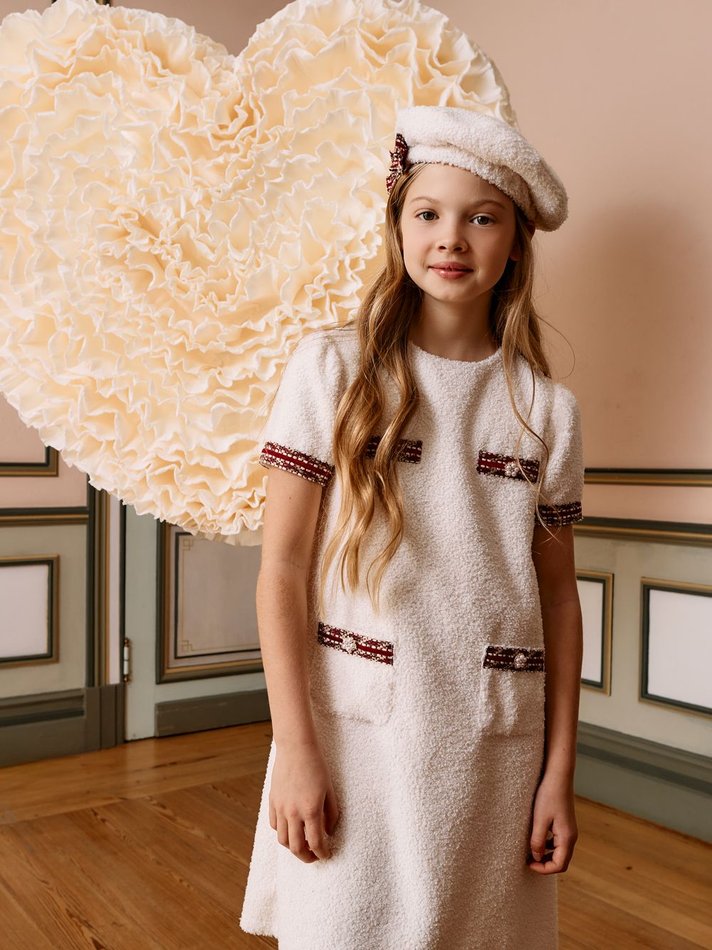 Beige bouclé dress with elegant details